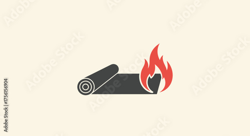 Rolled material beside red flames, illustrating fire hazard or destruction