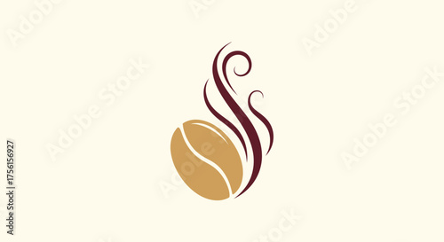 A stylized coffee bean with steam swirls, against a light background