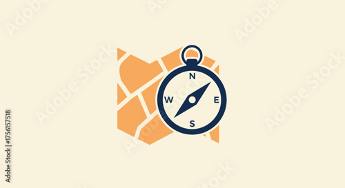 A compass graphic overlaid a map, indicating direction and geographical location