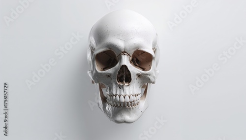 A white skull against a pla...
