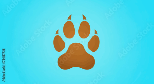 A brown paw print with five toes on a blue gradient background. Simple, modern design