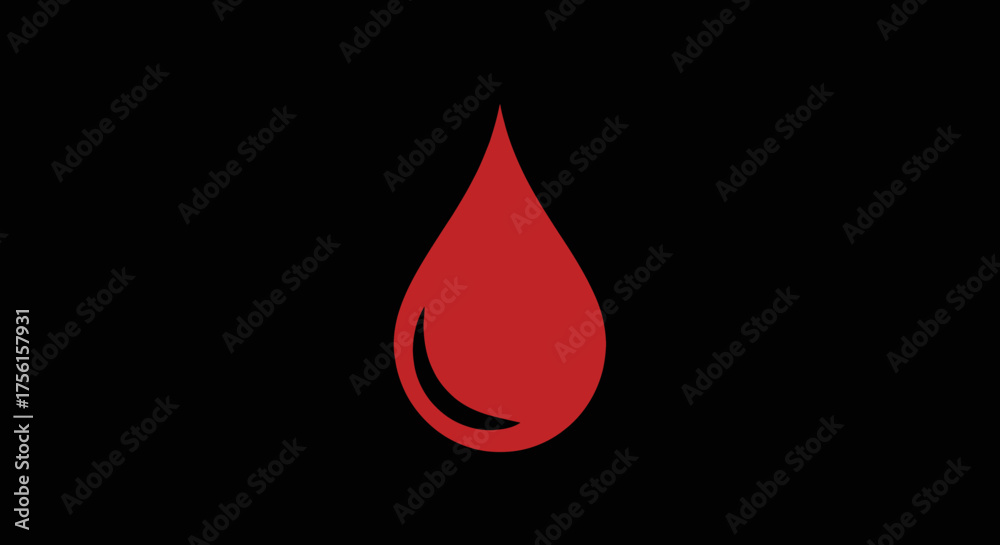 Fototapeta premium A single, stylized red teardrop against a stark black background. Simple design