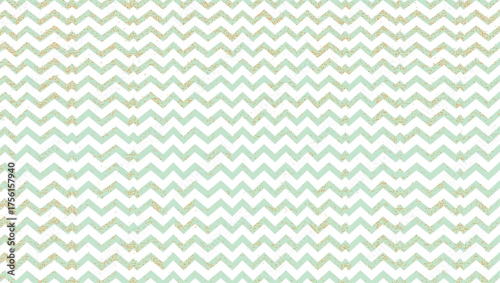 Fototapeta premium Seamless Mint and Gold Glitter Zig Zag Chevron Pattern Digital Scrapbook Paper Texture Background