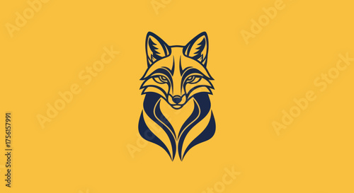 A stylized fox head emblem, dark blue lines, on a yellow background, conveys strength and wisdom