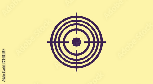 A purple target composed of concentric circles and crosshairs on a yellow background