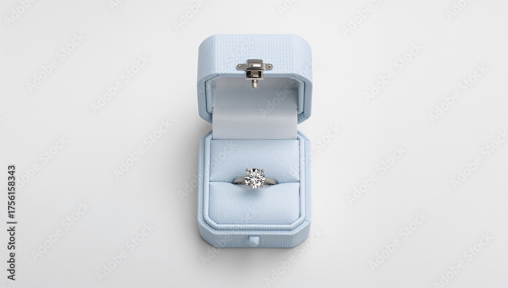 Obraz premium Isolated white background with a blue ring box featuring a diamond jewelry set symbolizing happiness and love
