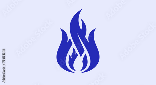 A stylized, blue flame graphic on a light blue background. It has multiple curved shapes