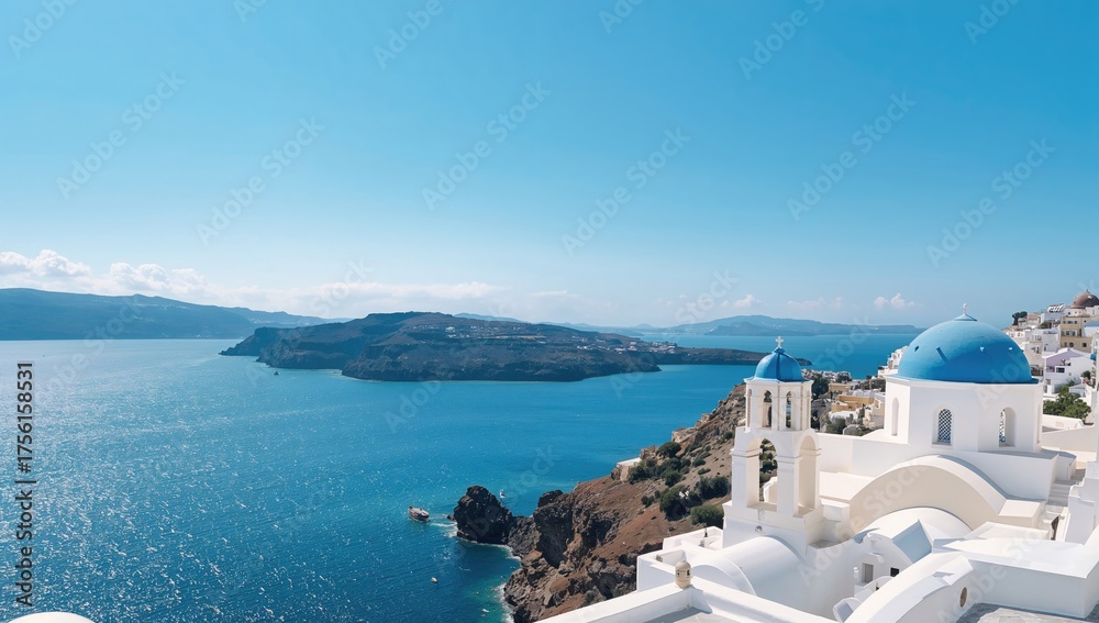 Fototapeta premium Stunning daytime scenery on a Mediterranean isle with bright sky and azure waters