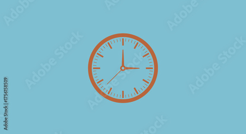 A brown clock graphic on a light blue background. The clock has hands pointing to about 336