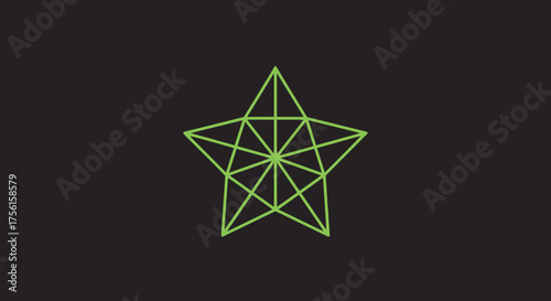 Green outline of a star with internal lines on a black background