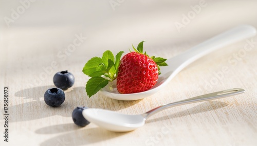 A white spoon holding a blu...