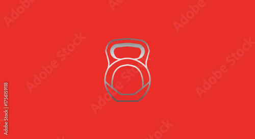 A minimalist silver outline of a kettlebell against a vibrant red background