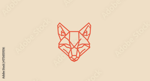 A geometric fox head illustration in orange against a pale peach background