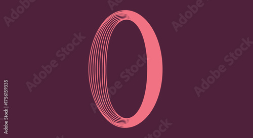 A centered, stylized zero shape in pale red, layered lines, over a deep maroon background