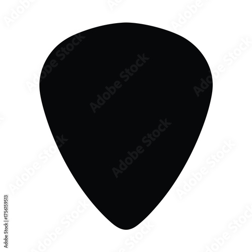 Black guitar pick isolated on white background for music performance and art