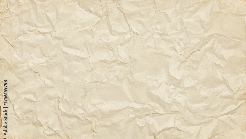 Obraz premium Wrinkled beige craft paper surface. Vintage paper texture backdrop. Abstract stock image with aged crumpled sheet pattern for creative use.