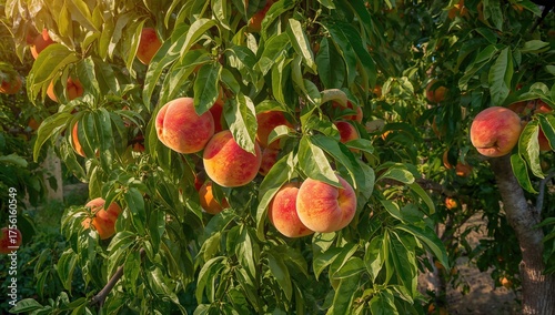 Lush, mature peaches hangin...