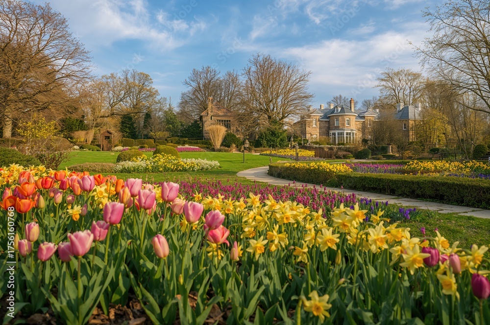 Fototapeta premium Vibrant blossoms blooming in a garden during spring