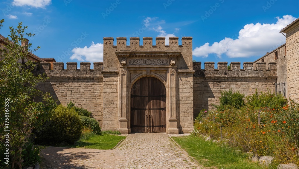 Obraz premium Secure entrance within an ancient stone fortress during summer travel