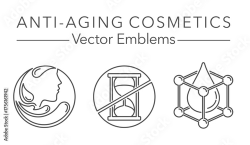 Anti-Aging Cosmetics - emblems set in thin line