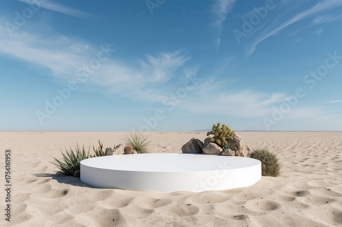 Round white platform set on...