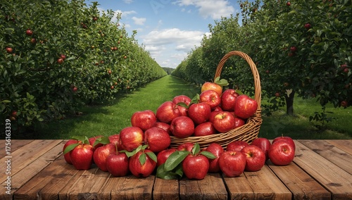 Bright red apples placed on...