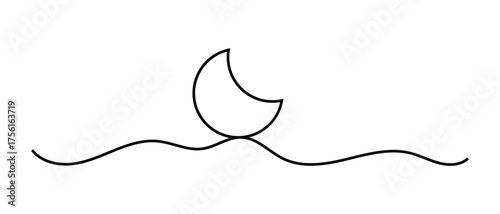 one line hand drawn moon design icon on white background.