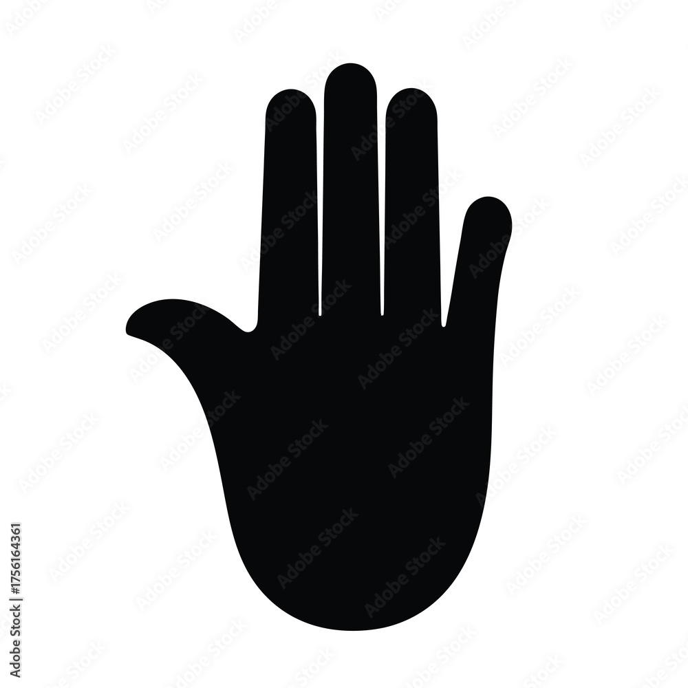 Obraz premium Black silhouette of a hand with palm open and facing forward