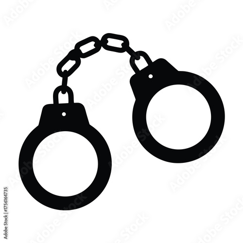 Stylized minimalist vector graphic illustration of a pair of handcuffs, isolated