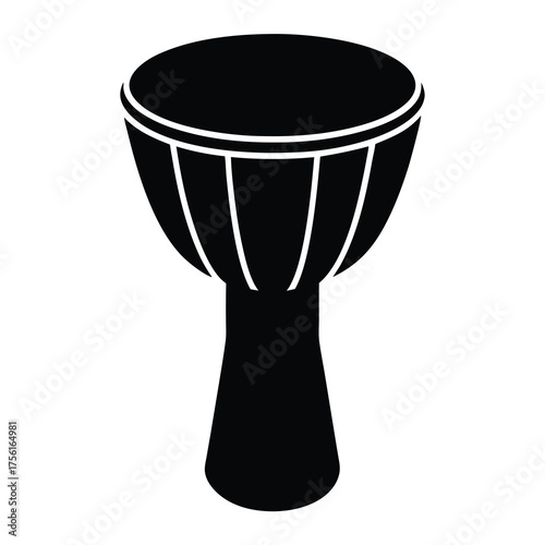 Black and White Image of a Djembe Drum Illustration Isolated