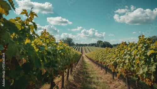 Leaves from grapevines in a...