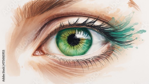 A vibrant green eye set aga...