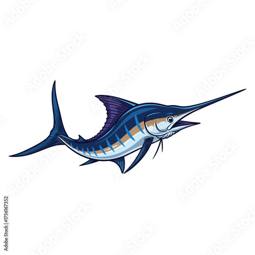 A majestic blue marlin is swimming in the ocean