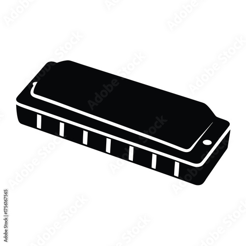 Monochrome Image Depicting a Harmonica with Distinctive Details in Vector Format