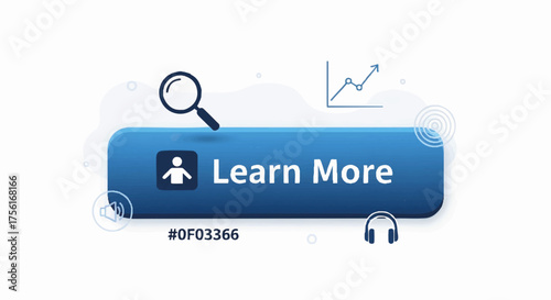 Learn More call-to-action button vector illustration. Modern flat design for web and UI UX concepts. Infographic with accessibility and data analysis icons