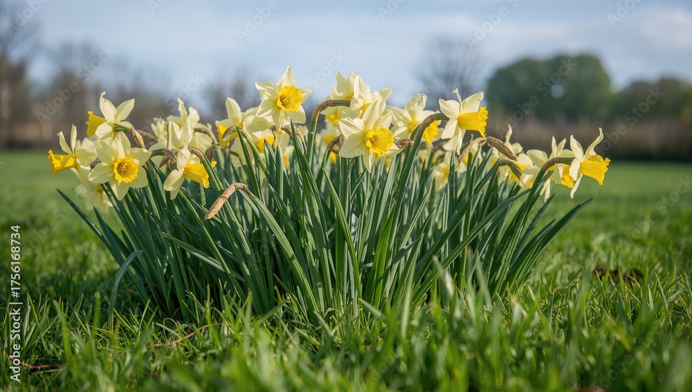 Fototapeta premium Spring blooms with daffodils beginning to open
