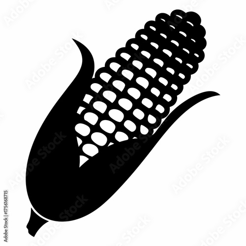 Stylized black and white illustration of a single ear of corn graphic