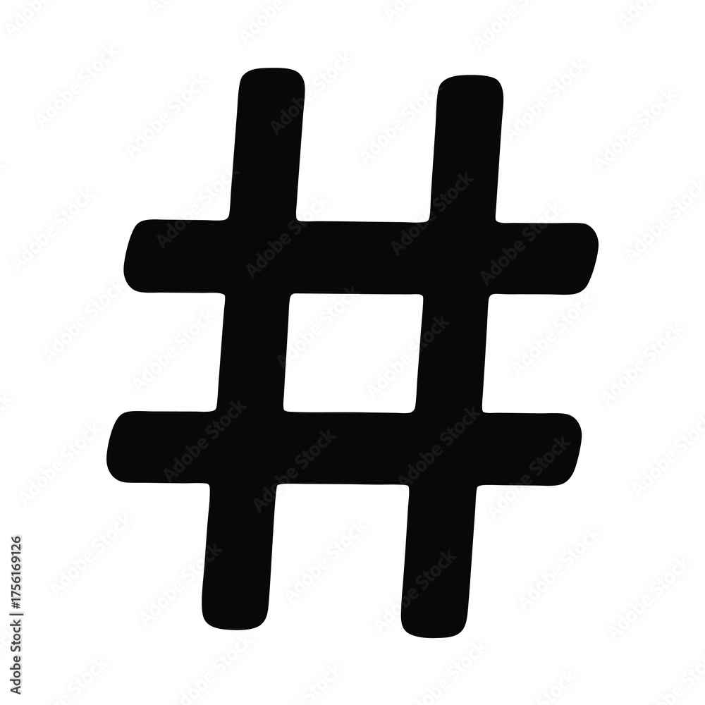 Obraz premium Black doodle style hashtag icon, vector illustration, hand drawn black symbol