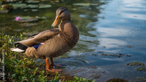 Woman Duck Near the Lake