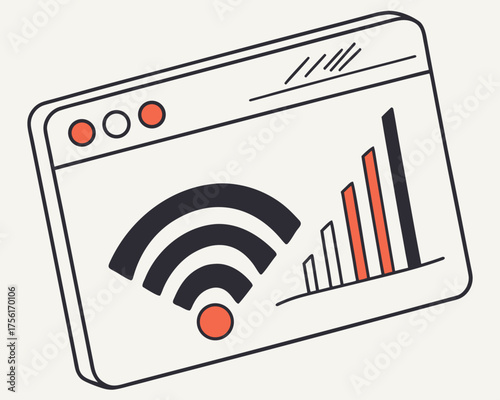 Illustration of a browser window displaying wifi signal and data graph