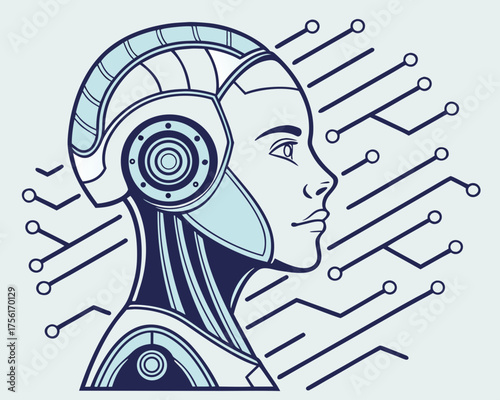 Illustration of a cyborg woman with circuit board