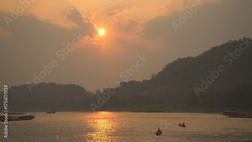 Sunset over Mekong River in Luang Prabang, Laos
