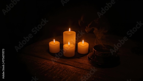 Lit candles placed on a rus...