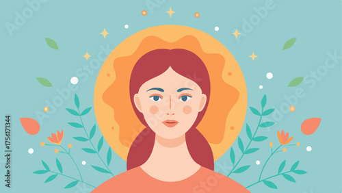 AgeDefying Glow A glowing youthful face in a serene setting radiating health and elasticity surrounded by floral elements representing natural beauty and rejuvenation.