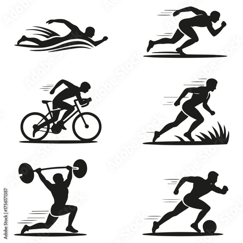 Athlete Silhouettes – Running, Swimming, Cycling, and Weightlifting Icons