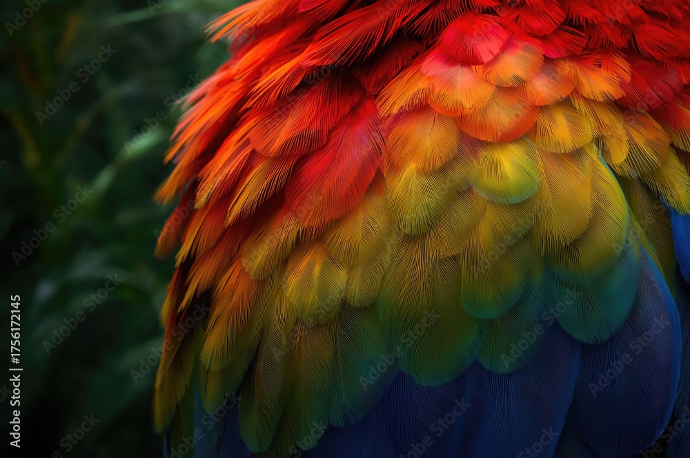 Obraz premium Vibrant plumage of a tropical bird with a lush natural backdrop