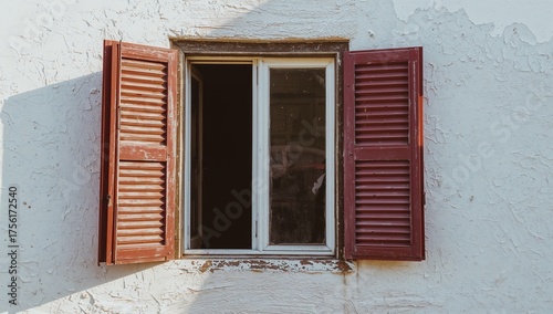 A rustic wooden shutter hel...