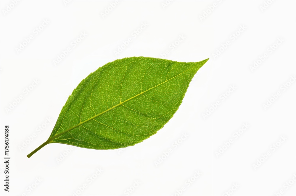Fototapeta premium Isolated green foliage on a plain white surface, natural texture, summer theme, tree element, tea leaf