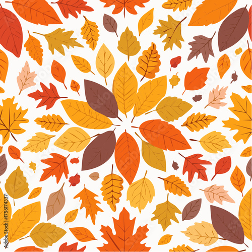 Autumn Leaves Seamless Pattern Background.