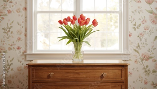 A bunch of crimson tulips a...